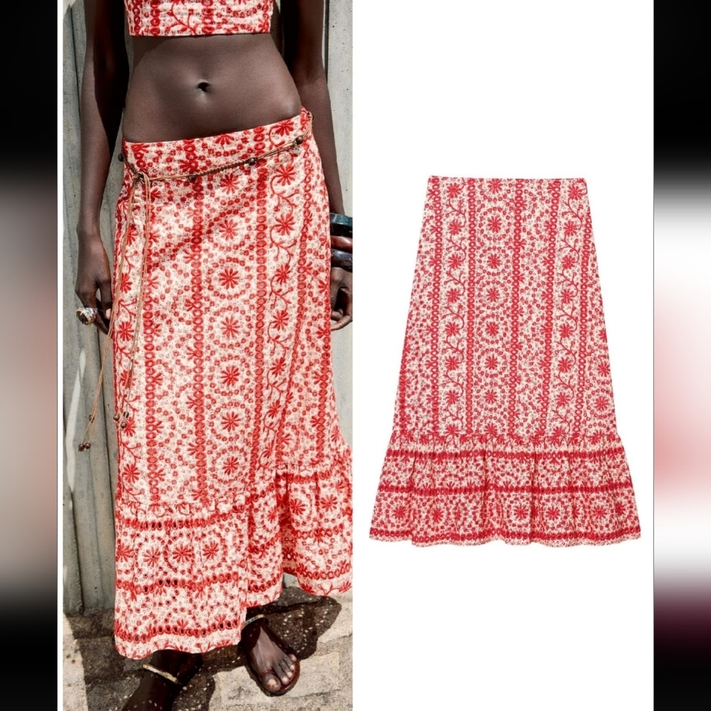 Zara Red Floral Women's Skirt, Size Small & Medium Available